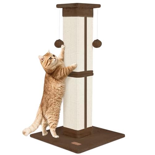 Cat Scratching Post 33 inch for Indoor Cats, High Cat Scratch Post Brown, Cat Tree for Full-Body Stretching, Protect Your Furniture