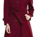 Escalier Women's Wool Trench Coat Winter Double-Breasted Jacket with Belts (Medium, Wine Red)