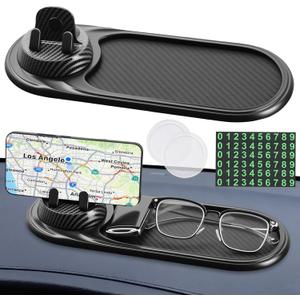 3-in-1 Multifunctional Car Anti-Slip Mat, 360 Rotating Phone Holder with Hidden Parking Number Plate, PVC Dashboard Mat, Fit for Cars, Trucks, SUVs