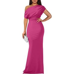 YMDUCH Women's Elegant Sleeveless Off Shoulder Bodycon Long Formal Party Evening Dress (Pink, M)