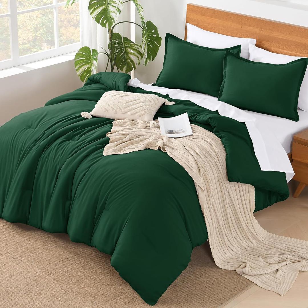 Andency Dark Emerald Green Comforter Set King Size with Sheets- 7 Pieces Bed in a Bag King Bedding Comforter Sets, Solid Soft Lightweight Bed Set with Fitted Sheets, Flat Sheets, Pillowcases & Shams