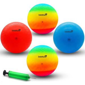 Four Square Balls, 8.5 Inch Playground Ball for Kids Outdoor Dodgeball Kickball Handball Game with Hand Pump