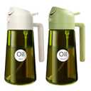YARRAMATE 2PCS 16oz/470ml Oil Sprayer for Cooking with Stickers, Food-Grade 2 in 1 Olive Oil Dispenser Bottle for Kitchen, Premium Dark Green Glass Oil Bottle for Air Fryer, BBQ (White & Green)