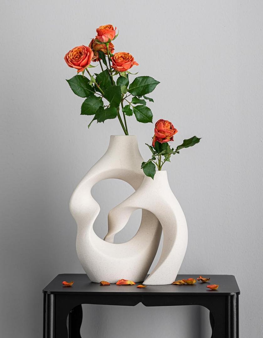 Ceramic Vases Home Dcor White | Crossed Flower Vase Set | Centerpieces for Table | Living Room Dcor | Decorative Vase | Modern Abstract Vases | Housewarming Gift | Minimalist Decoration