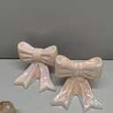 Leinuosen 2 Pcs Pink Bow Bookends Ceramic Cute Book Ends Decorative Book Stand Bow Sculpture Statues Tabletop Shelf Ornament Room Decor for Home Office School Dorm Girl Desk