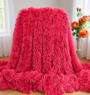 Ultra Soft Plush Blanket  Cozy Furry Throw for Bed, Sofa, or Couch  Warm & Fuzzy Fur-Like Texture  Perfect for Snuggling (51x63 Inches, Red)