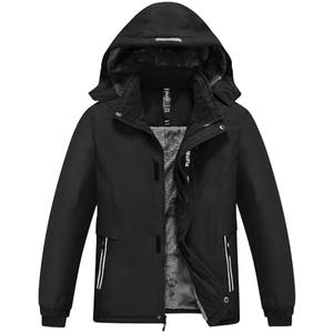 MoFiz Boys Waterproof Skiing Jacket Kids Hooded Fleece Winter Snowboard Jackets Windproof Warm Outerwear with Zip Pockets. Size XL