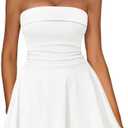 IWD Women's Sexy Tube Top Mini Dress Strapless Ruched Corset Waist Tiered Ruffle Hem Short Party Dresses, Size L, White