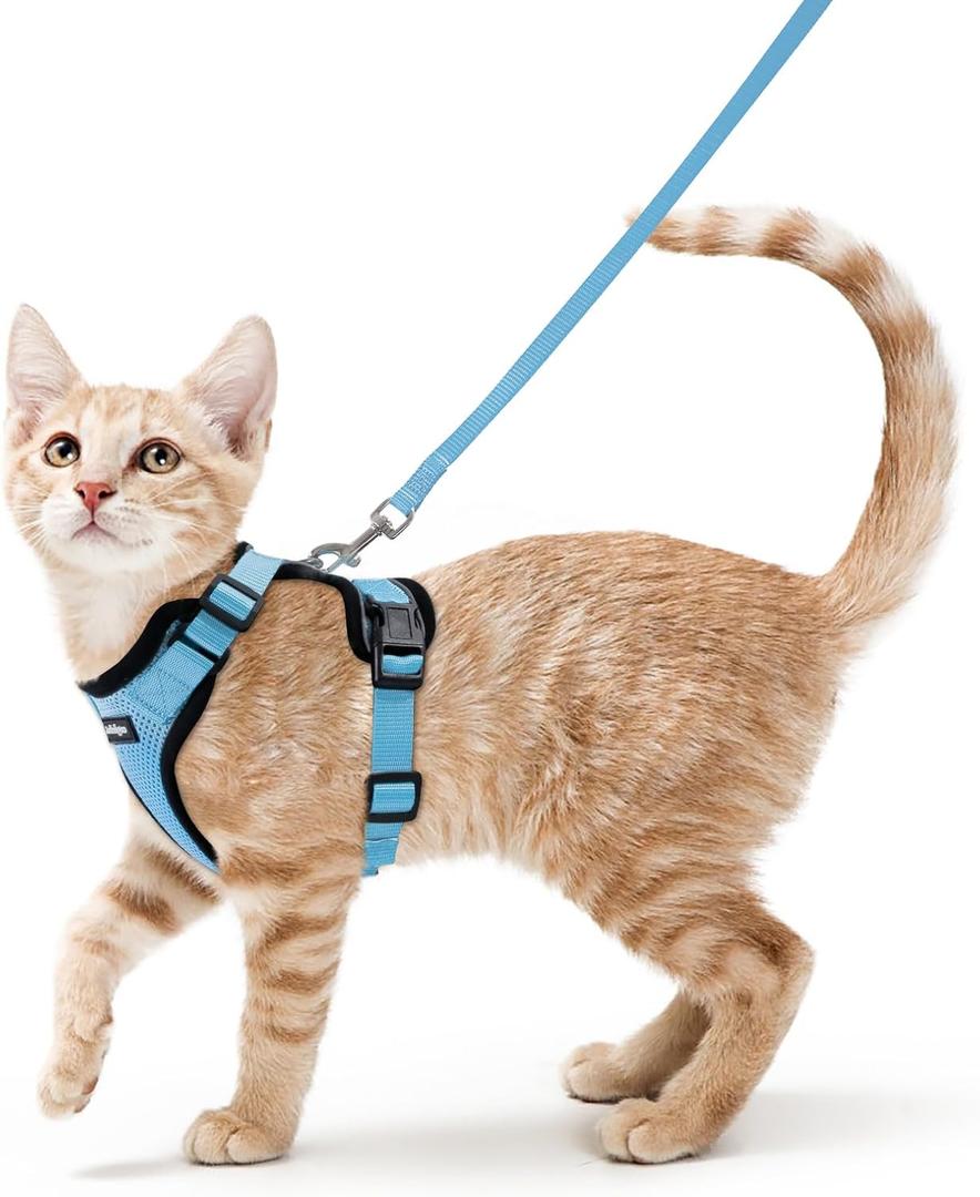 rabbitgoo Cat Harness and Leash for Walking, Escape Proof Soft Adjustable Vest Harnesses for Cats, Easy Control Breathable Reflective Strips Jacket, Light Blue, XS