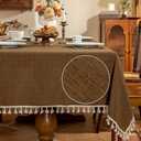 AmHoo Linen Blend Tablecloth Table Cloth 280 GSM Stitching Tassel Rectangle Decorative Natural Table Cover for Kitchen Dinning Wedding Buffet 55×55 inch Brown