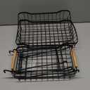 2 Tier Fruit Basket for Kitchen Counter with 2 Banana Hangers, Countertop Metal Bread Basket with Wooden Handle, Large Storage Stand for Vegetables, Snacks, Eggs, Produce Storage  Black