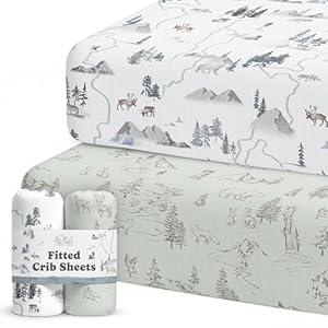 Crib Sheets Neutral - Fitted Baby Crib Sheets Bed for Girl Boy - 2 Pack Standard & Toddler Mattress - Buttery Soft Organic Cotton Blend 