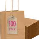 qiqee 100Packs Mini Size Paper Gift Bags with Handles Bulk 4.5"×2.5"×6" Brown Gift Bags Multiple Uses
