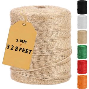 2 x Vanhench Jute Twine 3mm x 328ft (100m), Jute Rope for Crafts Gardening Garden Plant Gift Wrapping Arts & Crafts Art Decoration Packing Material Christmas Twine Bulk Heavy-Duty (Brown)