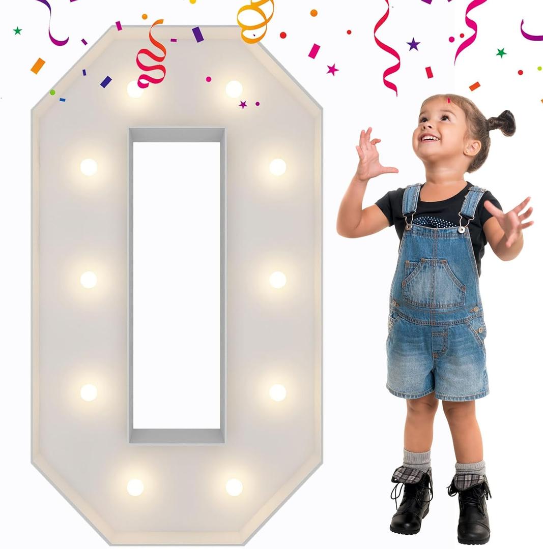 3FT Light Up Numbers Letters, Mosaic Numbers for Balloons, Giant Marquee Numbers, Mosaic Balloon Number 0 for 30th 40th 50th Birthday Decorations,60th 70th Anniversary Party Decor
