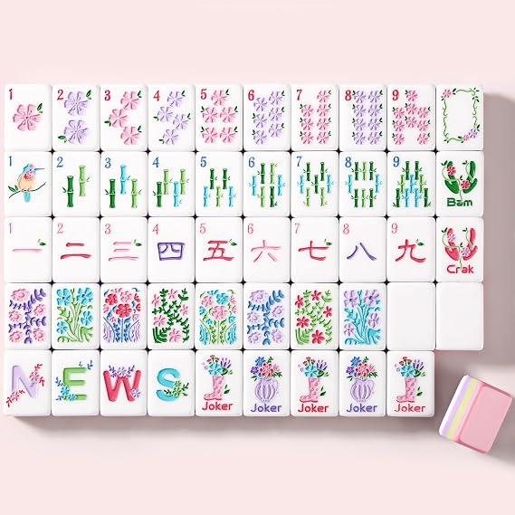 American Mahjong Tile Set, 160 Pink 4 Layer Mah Jong GameTiles with Tile Bag, Gift-Ready Storage Box, 4 Dice with Pouch, Mahjong Travel Tiles Set, Western Mah Jongg, Majong, Majiang