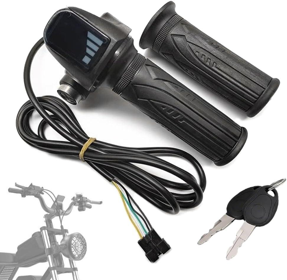 Electronic Throttle Grips Handlebar Fit for Ridstar Q20 Full Twist Throttle 48V, LED Battery Display, Key Lock, Plug and Play, Universal Electric Bike Throttle Grip for EBike Scooter Motorcycle