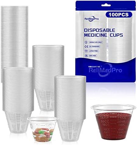 ReliMedPro Disposable Medicine Cups Graduated, Bulk Pack of 100, 1 oz (30ml) Small Plastic Measuring Cup for Liquid Medication, Paint, epoxy, Pill and Resin.