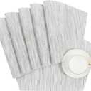 SHACOS Wedge Placemats Set of 8 Woven Vinyl Placemats for Small Round Table Place Mats Wipe Clean Non Slip Table Mats, Gray White