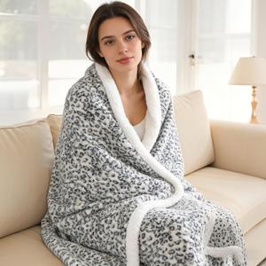 Electric Heated Blanket Full Size 72"x84", Ultra-Soft Plush with Overheat Protection, 9 Adjustable Heat Settings & 10-Hour Auto-Off Timer, Fast Heating for Winter Comfort, Blue White Leopard Print