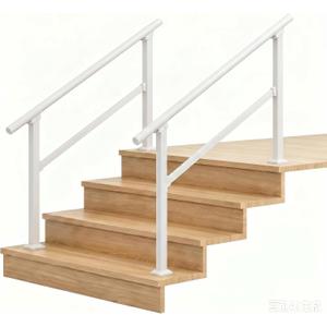 Hand Rails for Outdoor Steps，Stair Handrail & Indoor Stair Railing Kit，Railings for Outdoor Steps for Fence & Outdoor Steps (2, White-Straight, 4 Step)