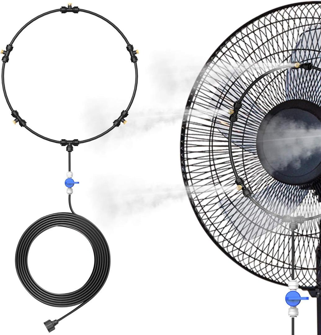 DR.PREPARE Outdoor Misting Fan Kit, 16.4ft Mist Hose Mister Fan, Water Misters for Cooling for Patio backyard, Portable Misting System, Independent Valve for Control