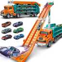 Toddler Car Truck Toys,Car Carrier Truck Toy for Kids Age 3-5 4-8,Foldable Car Track Sets with 2.8-Ft Race Track and 6 Die-Cast Race Cars, Truck Toys Gifts for 3 4 5 6 7 8+ Year Old Boys Girls(orange)