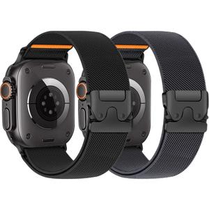 Stretchy Bands for Apple Watch Ultra/3/2 Band 49mm 46mm 45mm 44mm 42mm 41mm 40mm 38mm Men Women,Nylon Elastic Braided Strap & Fabric Cloth Wristband Correa for iWatch Series 11 10 9 8 7 6 5 4 SE 3/2