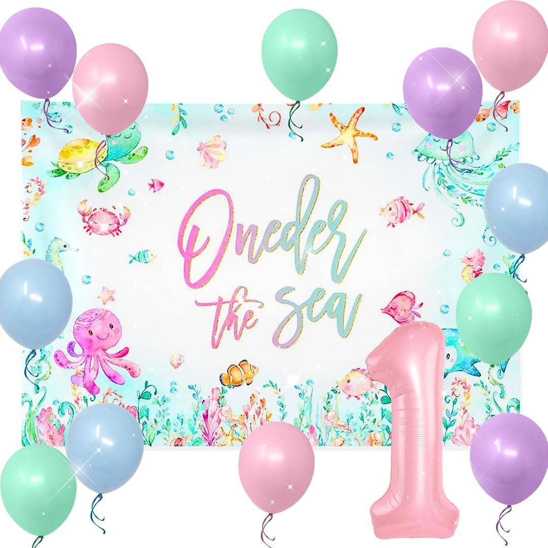 JeVenis Oneder The Sea Birthday Girl Decorations Ocean Animal First Birthday Party Decorations Under The Sea 1 Year Old Decor Balloons