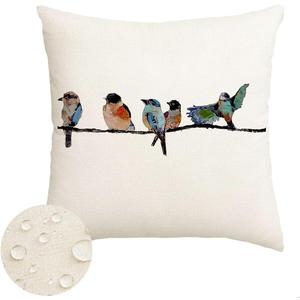 RABUSOFA Outdoor Pillow Covers 20x20 Inch,Outdoor Bird Lumbar Throw Pillow Cases Small Decorative Pillows for Couch Patio Furniture Polyester Linen Teal Blue Waterproof