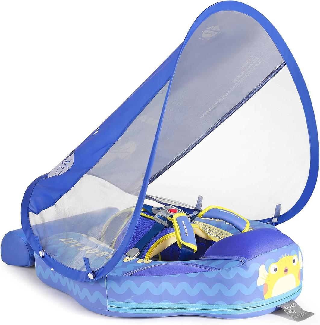 Mambobaby Float with Canopy Size Improved Non Inflatable Infant Baby Pool Float Smart Mambo Float Swim Trainer Add Tail Swim Float Mambo Float Solid Air Free Water Waist Swimming Ring, adjustable