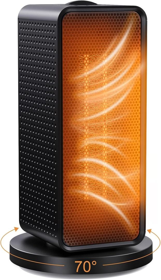 Space Heater, 70 Portable Electric Oscillating Heaters for Indoor Use, 1200W Upgraded PTC Ceramic Heater, Small Heater for Bedroom, Desktop, Office, and Indoors