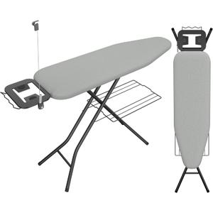 Ironing Board, Compact Iron Board Steam Iron Rest and Bottom Storage Tray, 9 Adjustable Heights & 3 Layer Cover, Folding Heavy Duty Ironing Board 44X12, Gray