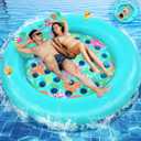 2-Person Pool Floats Adult Heavy Duty, Giant 75"X75" Inflatable Tanning Pool Mats with Cup Holders, Detachable Headrest, Multi-Purpose Water Lounger for Pool Party, Lake, Beach, River, Outdoor
