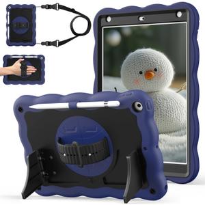 Case for iPad 9th Generation Case / 8th Gen / 7th Gen 10.2 Inch 2021 2020 2019, Heavy Duty Shockproof Protective Cover with Pencil Holder [360 Rotate Strap] & Stand, Navy Blue