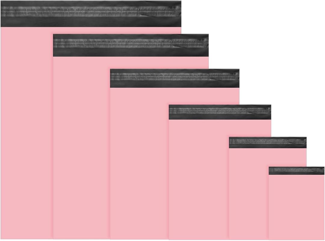 Outus 240 Pcs Poly Mailers Variety Size Pack Mailing Shipping Bags 6 Assorted Sizes Shipping Envelopes Self Adhesive Waterproof and Tear Proof Packaging Bags for Clothing Book Gift(Pink)