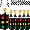 36 Pcs Race Car Party Decorations Set 12 Traffic Light Boxes 12 Racing Checkered Flags and 12 Gold Trophy for Racing Car Theme Birthday Party Supplies Table Centerpiece Decorations