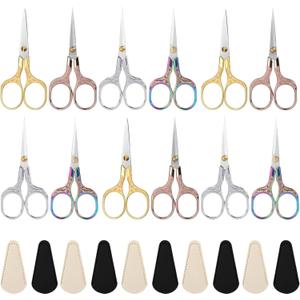 Lanties 12 Pcs Small Sewing Scissors Sharp Embroidery Vintage Crochet Scissors Set with Leather Covers 5 Inch Stainless Steel Sharp Blade Shear for Sewing Crafting DIY & Artwork Threading Tool