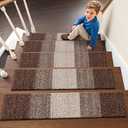 OLANLY Stair Treads Non Slip 4PCS, 8" x 30" Indoor Stair Runners for Wooden Steps, Edging Stair Rugs with Reusable Peel and Stick Adhesive for Kids Elders and Pets, Brown