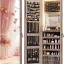 Vlsrka 47.2 Inch Full Length Mirror with Storage, Wall Mount Mirror Jewelry Cabinet, Over The Door Hanging Jewelry Armoire Organizer, Built-in Light, 4 Drawers, 5 Shelves, Christmas Gift (Wood)