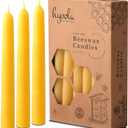 Hyoola 7 Inch Beeswax Taper Candles 12 Pack - Handmade, All Natural, 100% Pure Unscented Bee Wax Candle - Tall, Decorative, Golden Yellow - 7 Hour Burn Time