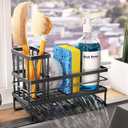 Vanwood Kitchen Sink Caddy Organizer Sponge Holder for Kitchen Sink with Brush Holder, Stainless Steel Dish Soap Dispenser Sponge Caddy Self Drain Tray Storage Home Decor Gadge Essentials Accessories, Set of 2