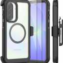 for Samsung Galaxy A36 5G Case, [Transparent & Holster Series] Belt Clip Full Body Shockproof Protective Cell Phone Cover with 2 Pack Tempered Glass Screen Protector (Black/Clear)