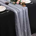 Snowkingdom 10 FT White Silver Cheesecloth Table Runner, Sequin Metallic Foil Sheer Chiffon Gauze, Glitter Silver Party Table Decoration Centerpieces for Wedding Birthday Bridal Baby Shower Christmas