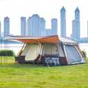 KTT Extra Large Tent 12 Person,Family Cabin Tents,Awning,2 Rooms,4 Doors and 4 Windows with Mesh,Straight Wall,Waterproof,Double Layer,Big Tent for Outdoor,Picnic,Camping,Family Gathering