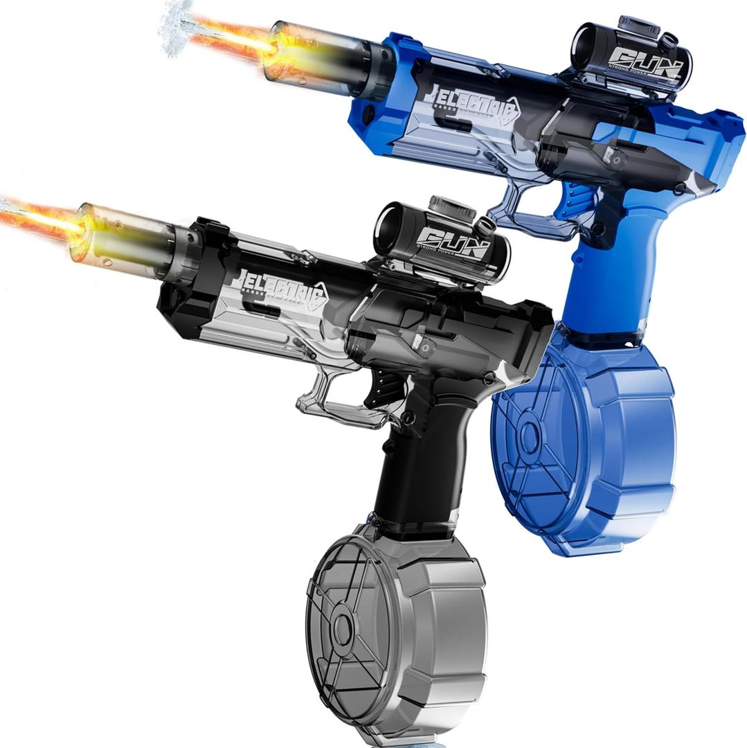 2 Pack Automatic Electric Water Guns for Adults & Kids Ages 8-12Powerful Water Blaster Squirt Gun with LED Flash 32ft Long Range 500mL Large Capacity, Outdoor Toys for Summer Pool Beach (2pack (Blue+black))