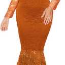 LALAGEN Women's Floral Lace Long Sleeve Off Shoulder Wedding Mermaid Dress L