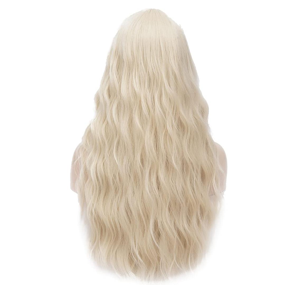 Half and Half Long Curly Blonde Witch Costume Wig for Women Platinum Blonde Wave Wigs Synthetic Hair for Women Daily Halloween Party