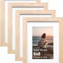 KINLINK 6x8 Picture Frame Natural, Solid Wood Frames with Acrylic Plexiglass for Pictures 4x6 with Mat or 6x8 without Mat, Tabletop and Wall Display Photo Frame, Set of 4