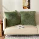 XeGe 24x24 Fluffy Faux Fur Throw Pillow Covers, 2 Pack Shaggy Fuzzy Cozy Moss Green Pillow Shams with Zipper, Plush Furry Square Cushion Covers for Bedroom Living Room Couch Sofa, Sage Green